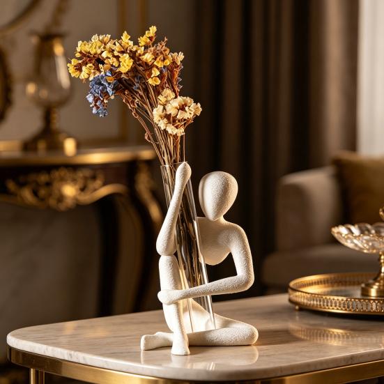 Abstract Human Sculpture 3D Printed Modern Test Tube Vase Holder for Fresh Dried Flowers Minimalist Desktop Figurine for Home Shelf Desk Living Room
