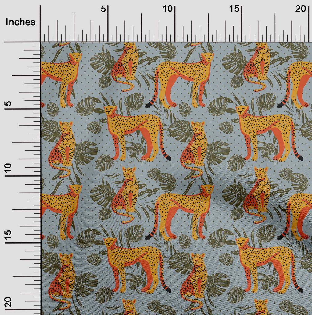 oneOone Cotton Flex Gray Fabric Tropical Leaf With Animal Quilting Supplies Print Sewing Fabric By The Yard 40 Inch