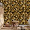Flowers and Leaves Wallpaper Ochre, Gold and Black for Living Room and Bedroom 50x1000