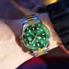 OLEVS Men's Mechanical Automatic Watch G6650 Waterproof Luminous Date Stainless Steel Green and Gold