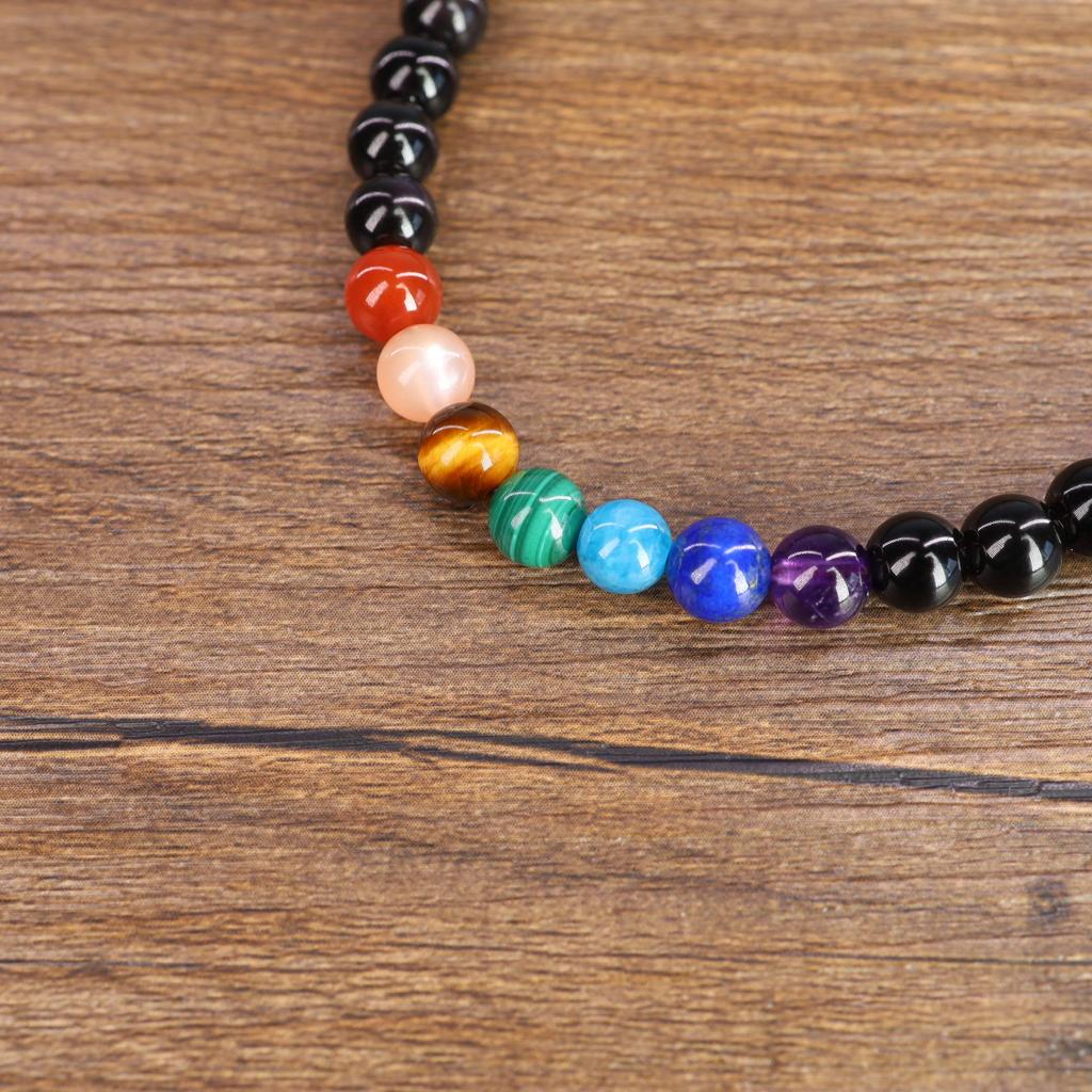 108 Beads Obsidian Chakra Bracelet Quadruple Mala Beads [Coai]