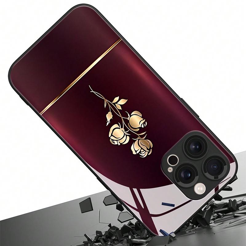 Goldene Rose Muster Gehärtetes Glas Handyhülle Für iPhone 17 16 15 14 13 12 11 Pro Max 17Air 16E 7 8 Plus XR XS X Stoßfeste Hülle