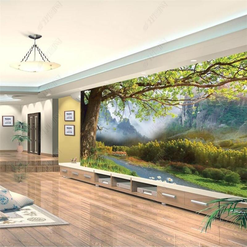 Custom Size Oil Painting Natural Big Tree Landscape Scenery 3D Wall Paper Home Decor Mural Bedroom Decor Self-adhesive Wallpaper