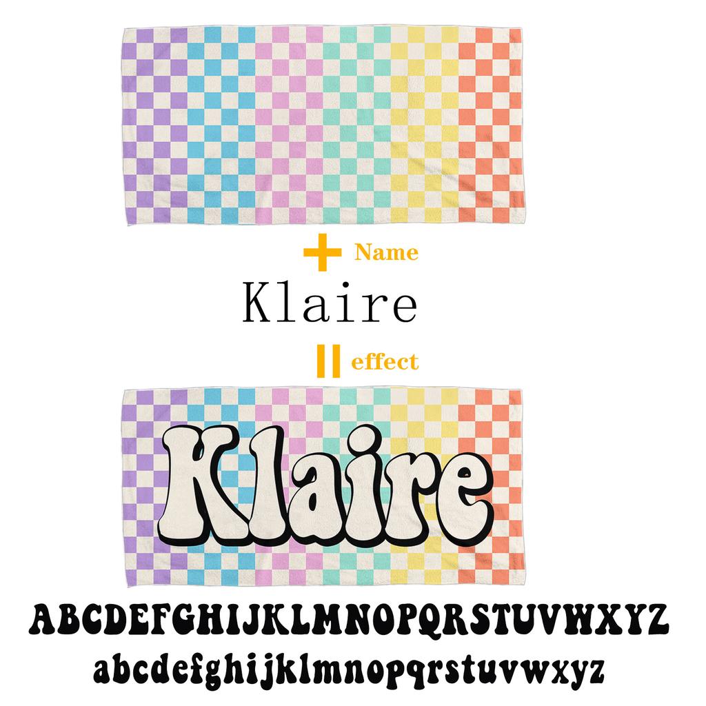 Custom Name Beach Towel Checkerboard Microfiber Bath Towel Personalized Quick-Drying Large Anti-Sand Absorbent Beach Towel