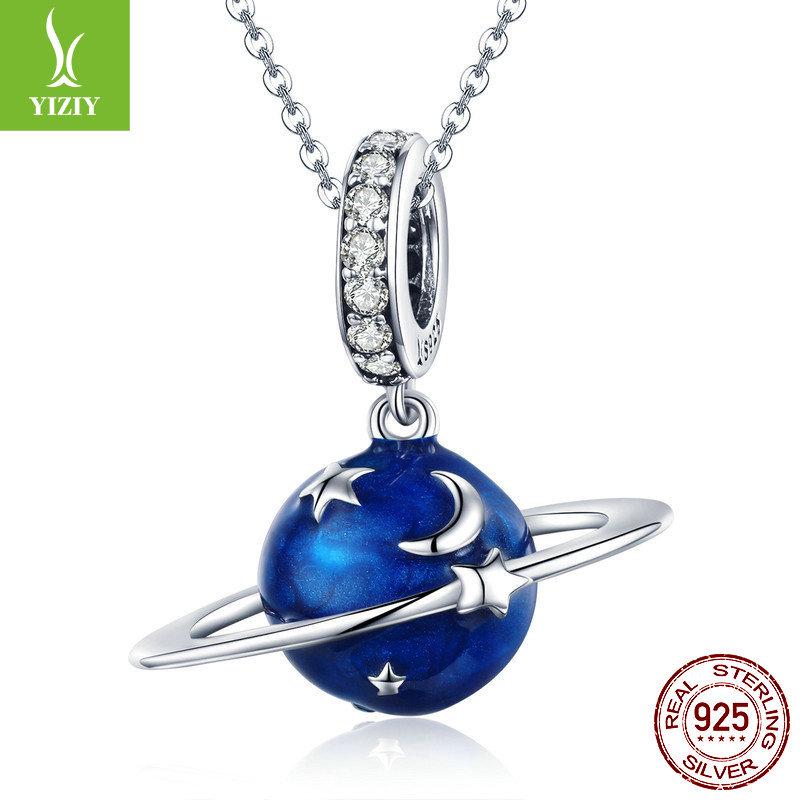 Yinziyun Korean Fashion Blue Planet 925 Silver Beaded Bracelet Pendant SCC933