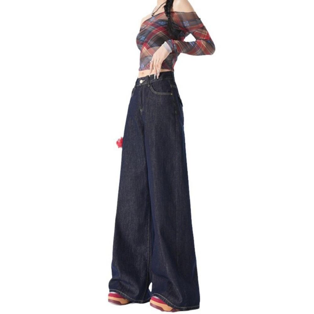Trendy Personalized Design Straight Jeans Women's Spring and Autumn New High-waisted and Thin Wide-leg Floor-mopping Jeans