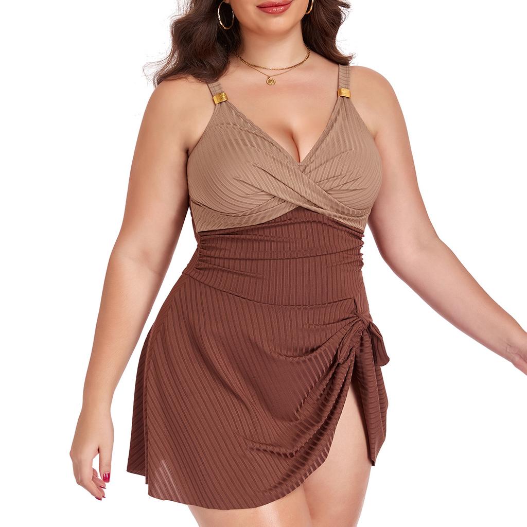 New Arrivals: Western-Style Plus-Size Swimwear — Women's One-Piece Swimsuit (Bikini Style) with Body-Flattering, Slimming Coverage