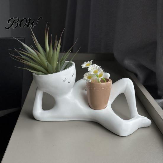 Regali divertenti per la casa per amanti delle piante Vaso Faccina Sorridente Divertente, Vaso Ragazzo Pigro Sdraiato con Drenaggio Supporto in Resina Bizzarro Decorazioni per la Casa Fori, Buffo