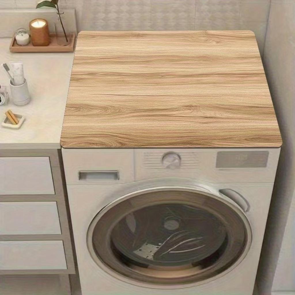 Copertura Lavatrice Effetto Legno Imbottitura & Assorbente Tappetino Antiscivolo - Adatto per Protezione Piano Cucina/Lavanderia di Lavatrici e Forni a Microonde