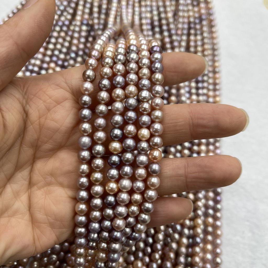 1String, Multi-colored Natural Freshwater Pearls, Boho Handmade Round Pearl Beads for Jewelry Making DIY Crafts (Beads 5-6mm, Length 36cm)