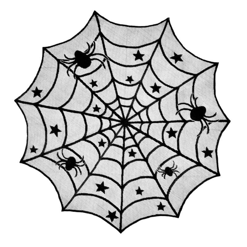 Halloween Bat Table Runner Black Spider Web Lace Tablecloth Fireplace Curtain for Halloween Party Home Decoration Horror Props