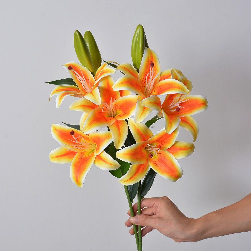 With 3pcs Flowers and 2pcs Bud Artificial Lily Flower 67cm 6 Colors Fake Flowers Valentine's Day Gift Home Decoration