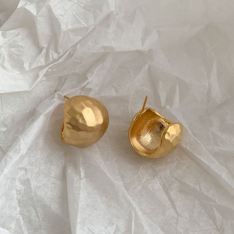 Sterling Silver Needle Fashion Niche Style Matte Metal Wire Drawing Section Semi-Circle Earrings Temperamental Fashionmonger Personalized Ear Studs Brushed Gold
