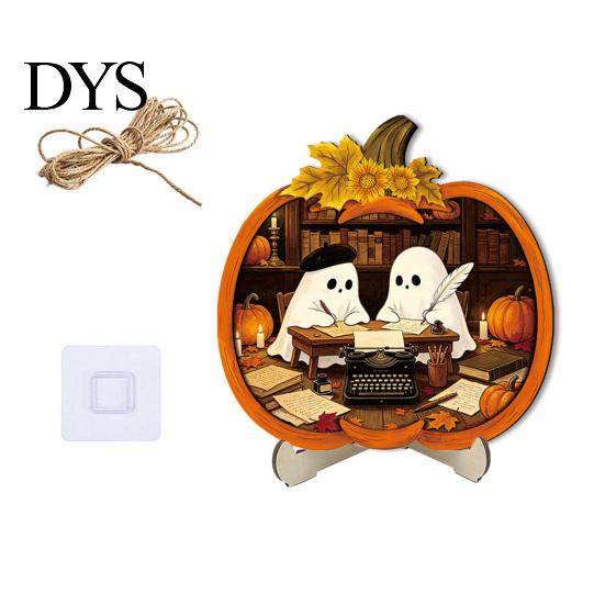 Durable Halloween Decorations Door Sign, Glowing Ghost Hanging Decor, Wooden LED Window Cool Patterned Ornaments Ornament for Party, Spooky