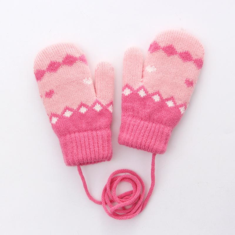 Double-layer knitted girl winter velvet thickened warm neck hanging outdoor cold-proof riding striped gloves children's