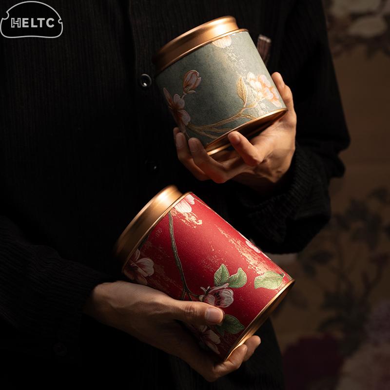 1PC Exquisite Flower Prints Round Tea Tin Tea Storage Snack Storage Box Kitchen Sealed Canister Chinese Style Tea Box Convenient