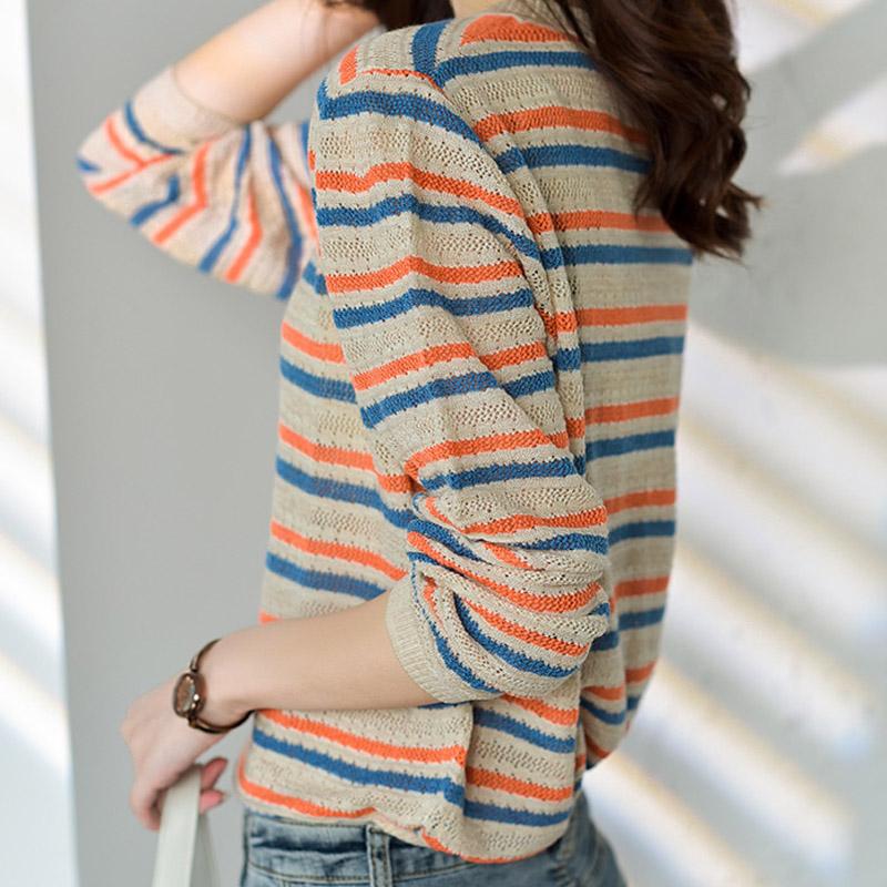 Women Sweaters Pullovers 2025 Autumn Winter Long Sleeve O-Neck Striped Knitted Sweater Women Tops Pullover JJ172