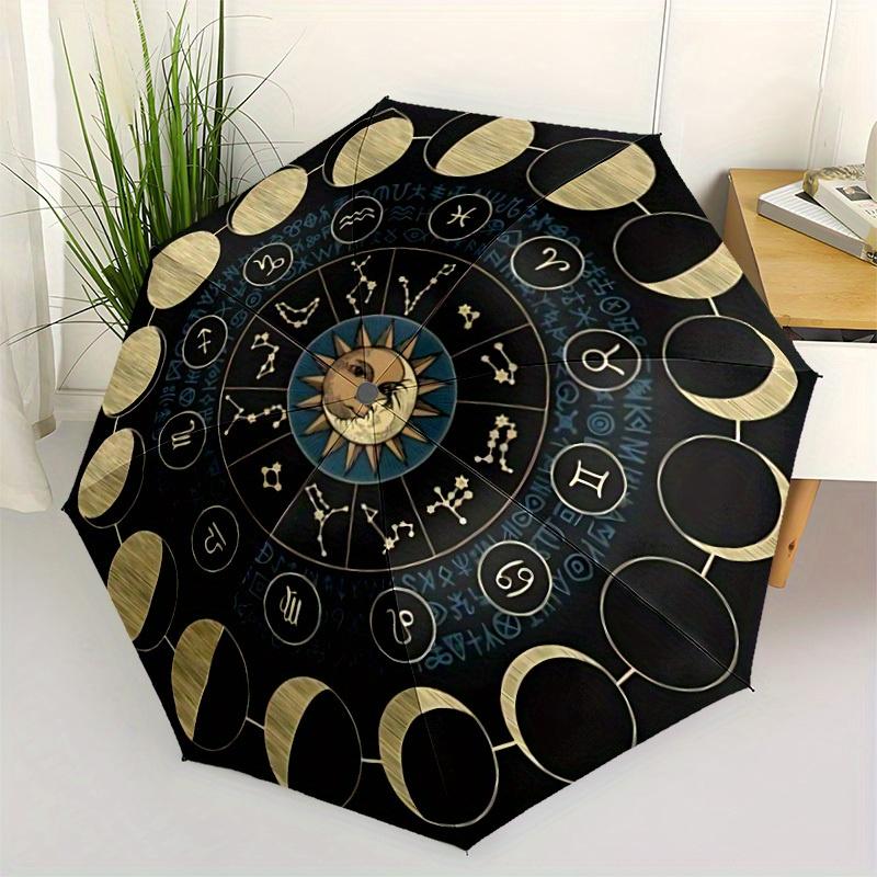 1 Stück Astrologie Rad Automatischer Faltregenschirm, Tragbares & Faltbares Design mit 8 Speichen, Lässiges Outdoor-Accessoire yy250805144
