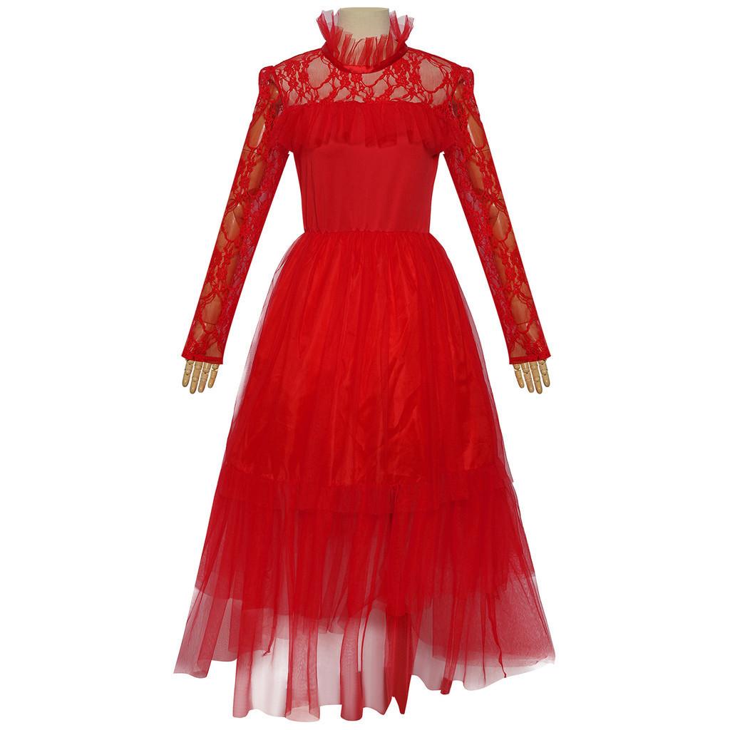 Elegant Lydia Beetlejuice Red Tulle Cosplay Dress For Halloween And Performances