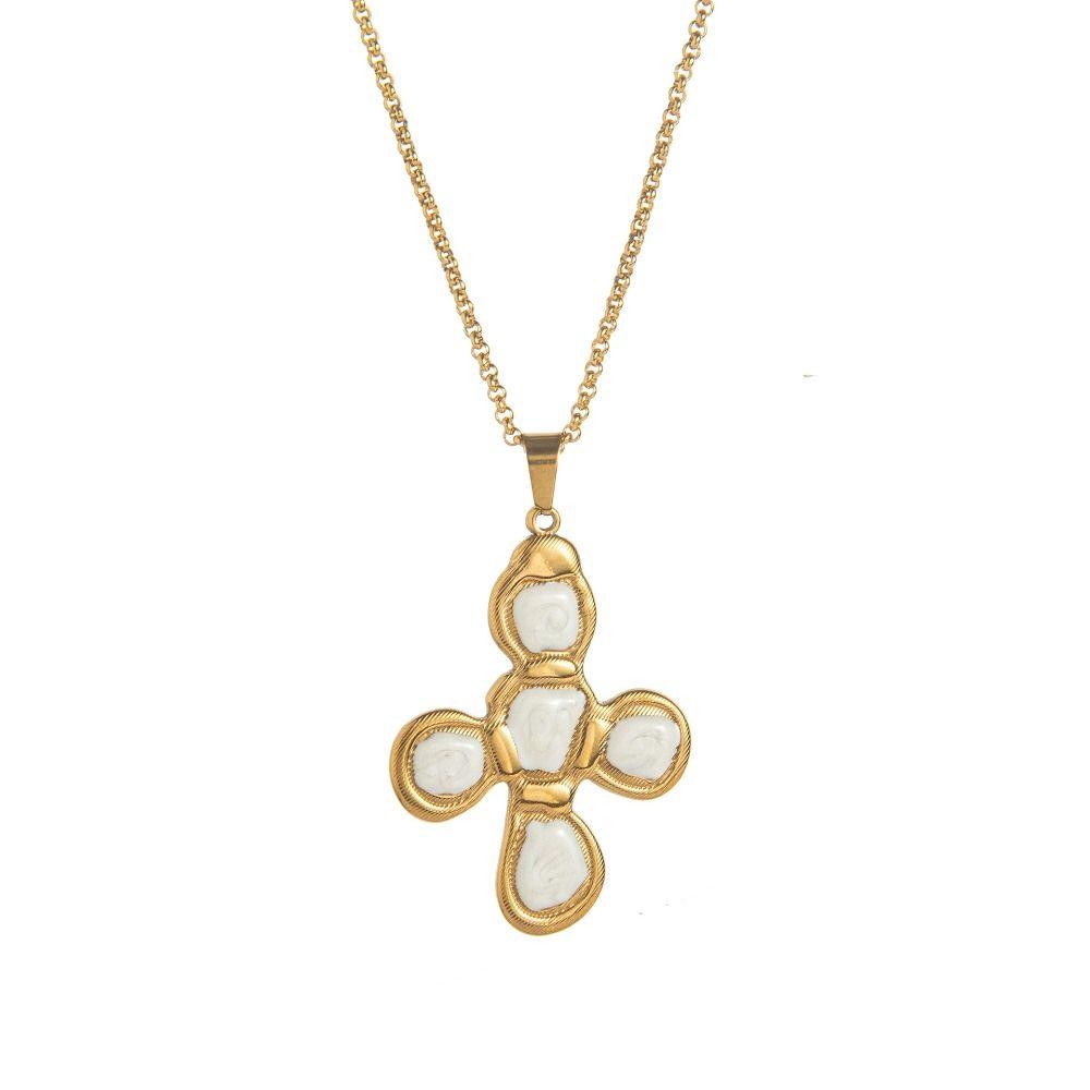 A titanium steel necklace gold plated vintage cross pendant necklace color preserving fashion pendant necklace
