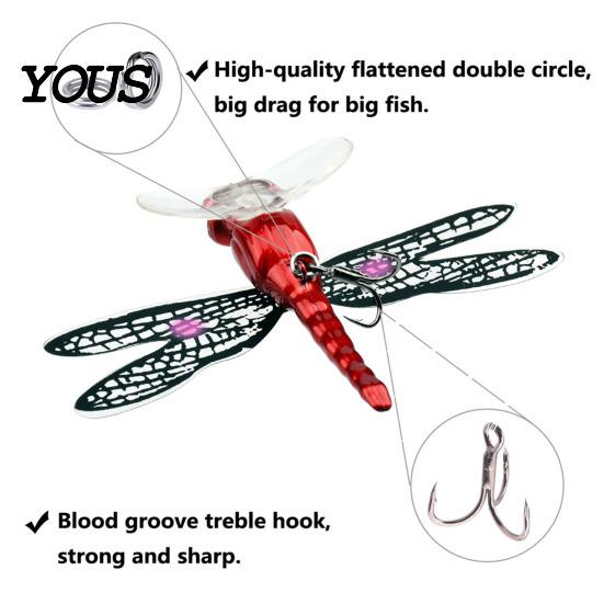 Bionic Dragonfly Lures 5Pcs 7.5cm/6.2g Fishing Lure with Hooks, Topwater Floating Hooks Bait, Realistic Insect for Bass Trout Set