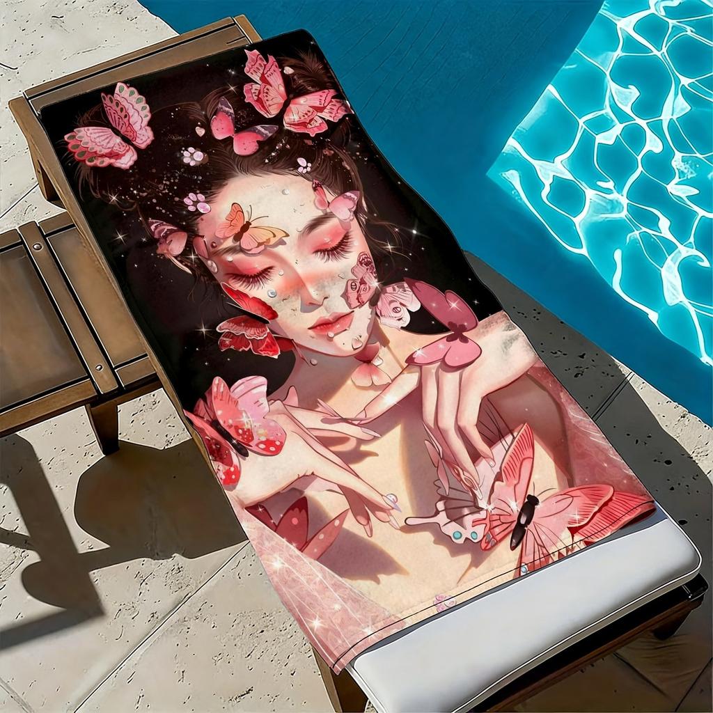 Dreamy Butterfly Fairy Style Pattern polyester microfiber beach towel is highly absorbent, suitable swimming and beach outings