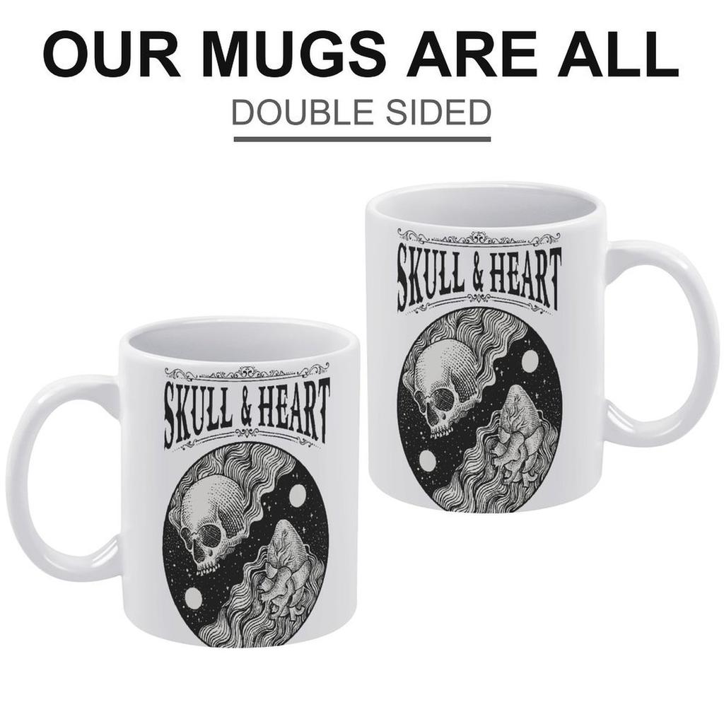 11oz White Ceramic Cup with Dual Print Areas, Glossy Surface and Comfortable Grip, Perfect for Everyday Coffee and Warm Drinks