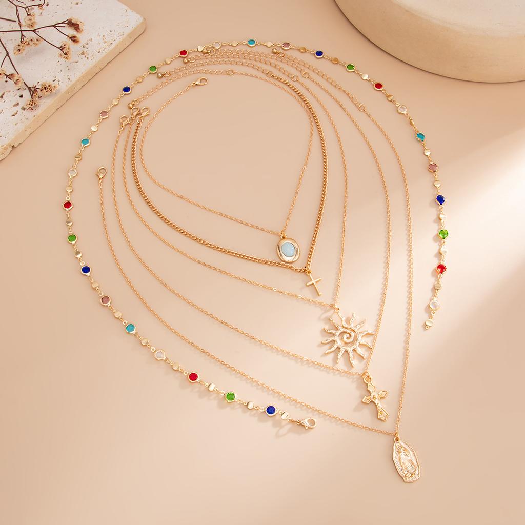 Ocean Wind Sea Star Conch Pendant Necklace Women's Fashion Ins Colorful Crystal Chain Stacked Necklace