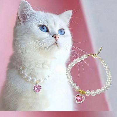 1 Stück Süße Katze Perlenkette Mit Nieten Haustierhalsband Für Katzen & Kleine Hunde, Modischer Kätzchen Choker Für Fotoshootings, Langlebiges Bissfestes Kätzchen Zubehör