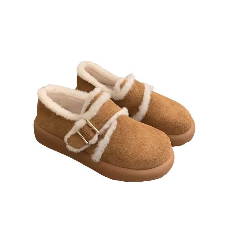 Platform Women's New Autumn and Winter Velvet Flat-bottomed Beanie Women's Shoes Merad Boken Wool Cotton Shoes