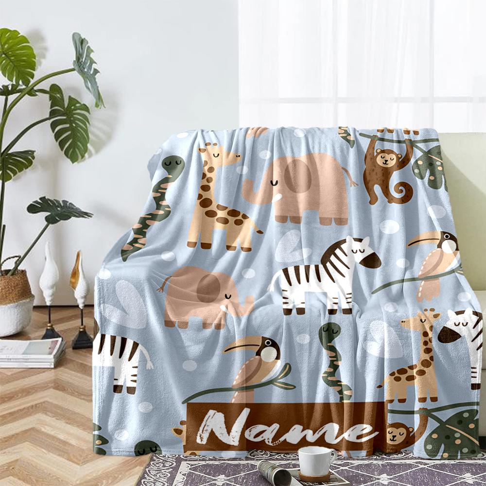 Custom Name Animals Theme Printed Blanket - Perfect for Couch, Bed, Travel & Outdoor Use | Machine Washable, Cozy & Durable.