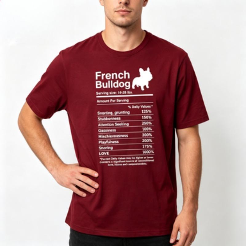 French Bulldog Nutrition Label Print Unisex Cotton Tshirt Funny Puppy Short Sleeve Dog Lover Male Tops