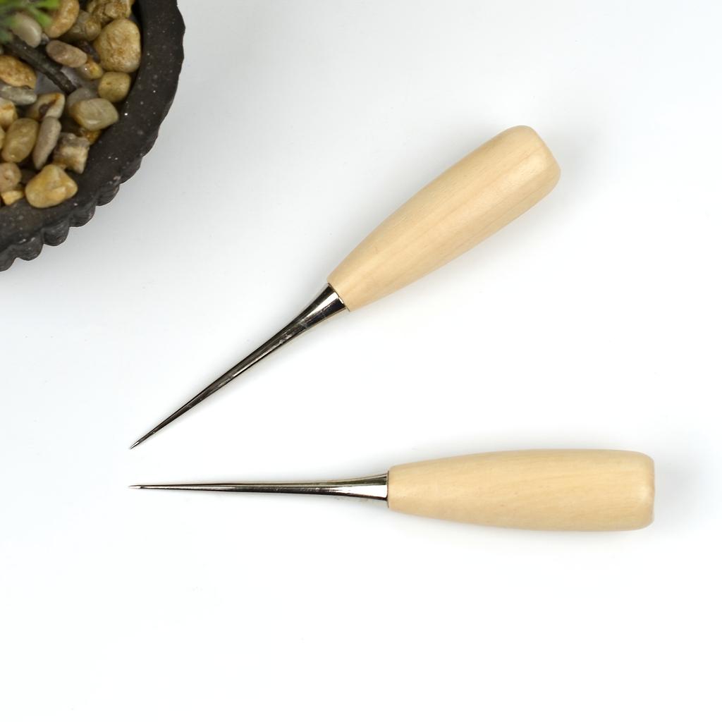 Poinçon à manche rond en bois massif, poinçon textile en cuir fait main avec fourreau, poinçon de couture, outils à main textiles