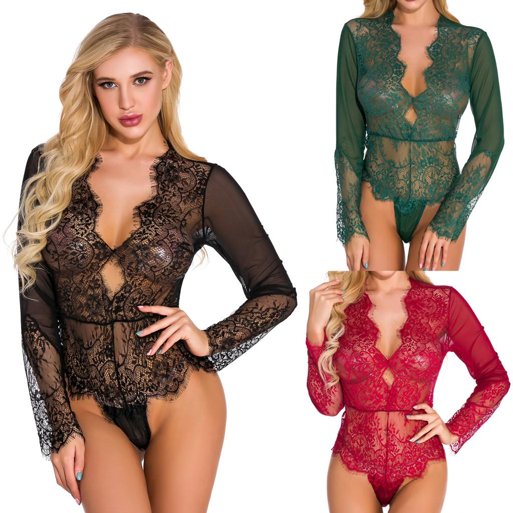 

Женщины Кружева V-образный вырез Babydoll Тедди Нижнее белье Комбинезон Боди Пижама