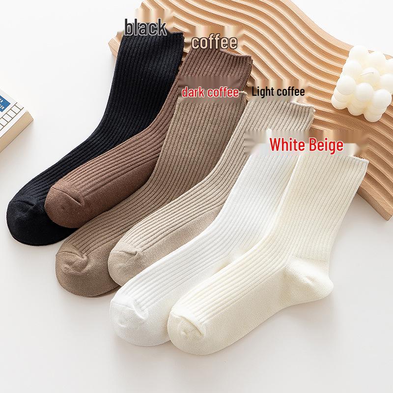 Women's Wear-Resistant Mid-Calf Ribbed White Cotton Socks - Autumn/Winter Durable Slouch Style