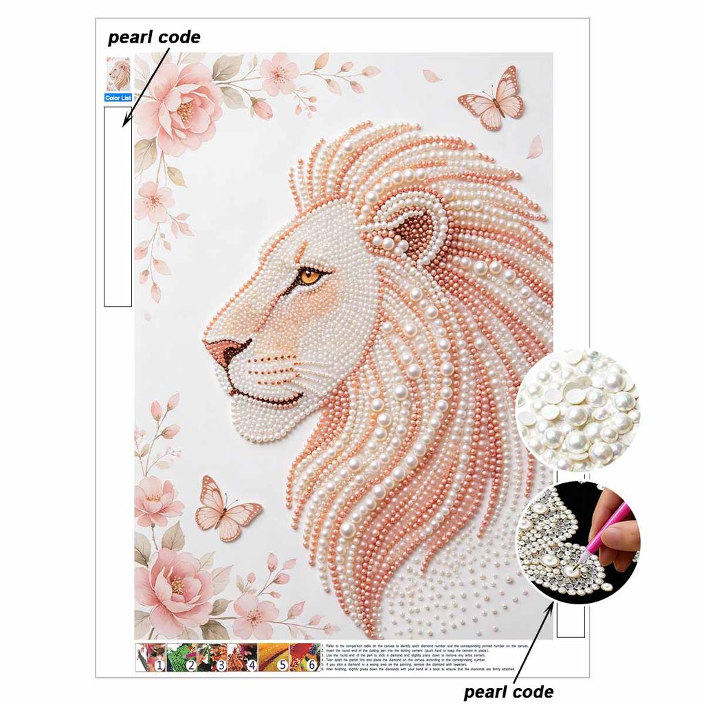 DIY Pearl Embroidery Diamond Painting Kit Majestic Lion Sparkling Beads Art Craft Handmade Decoration Gift for Home