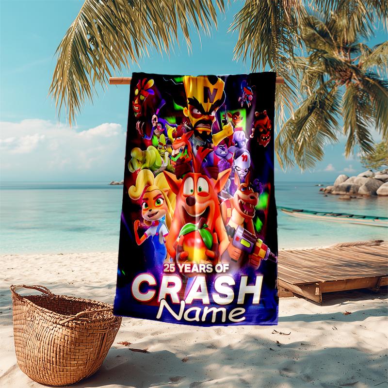 Personalized customized proof beach towel with Crash Bandicoot 4 It's About Time pattern - soft, absorbent, quick-drying, perfect swimming, camping&ba