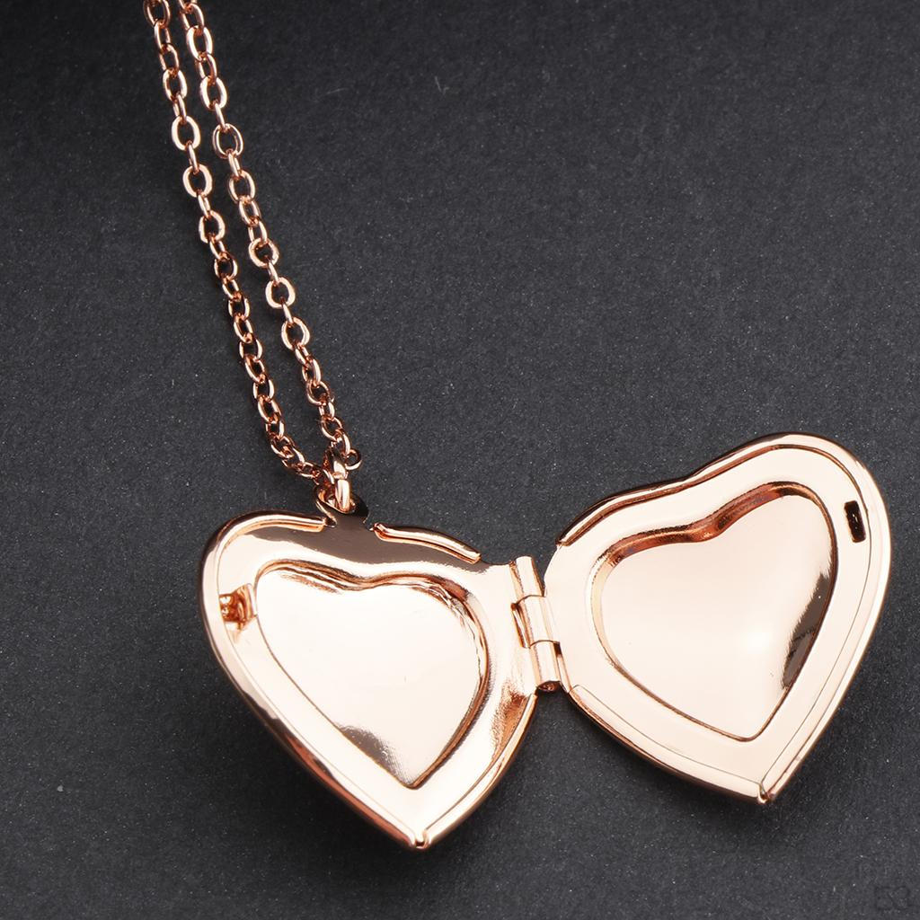 Copper Little Heart Crystal Photo Picture Locket Charms Pendant Chain Necklace