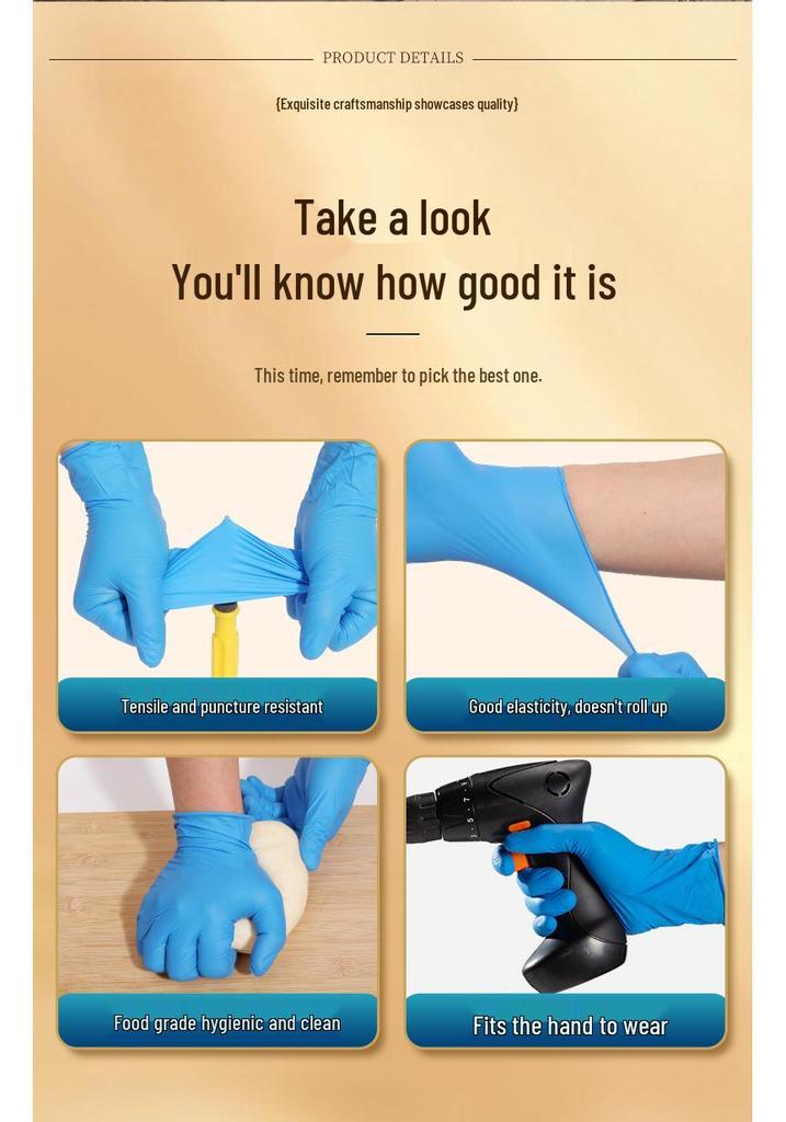Nitrile Disposable Gloves - Food Safe, Acid & Alkali Resistant, Wear-Resistant for Household and Dishwashing Tasks.