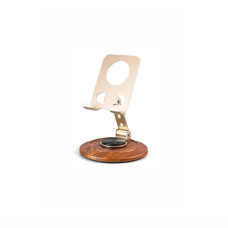 Metal Panel Wood Grain Rotating Folding Stand for Phones and Tablets
