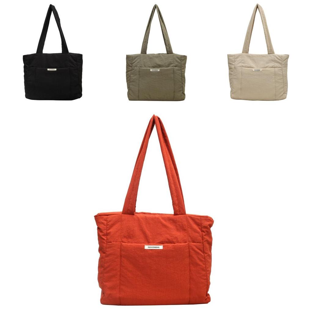 Minimalist Nylon Canvas Tote With Inner Zipper Storage For Casual Office Use