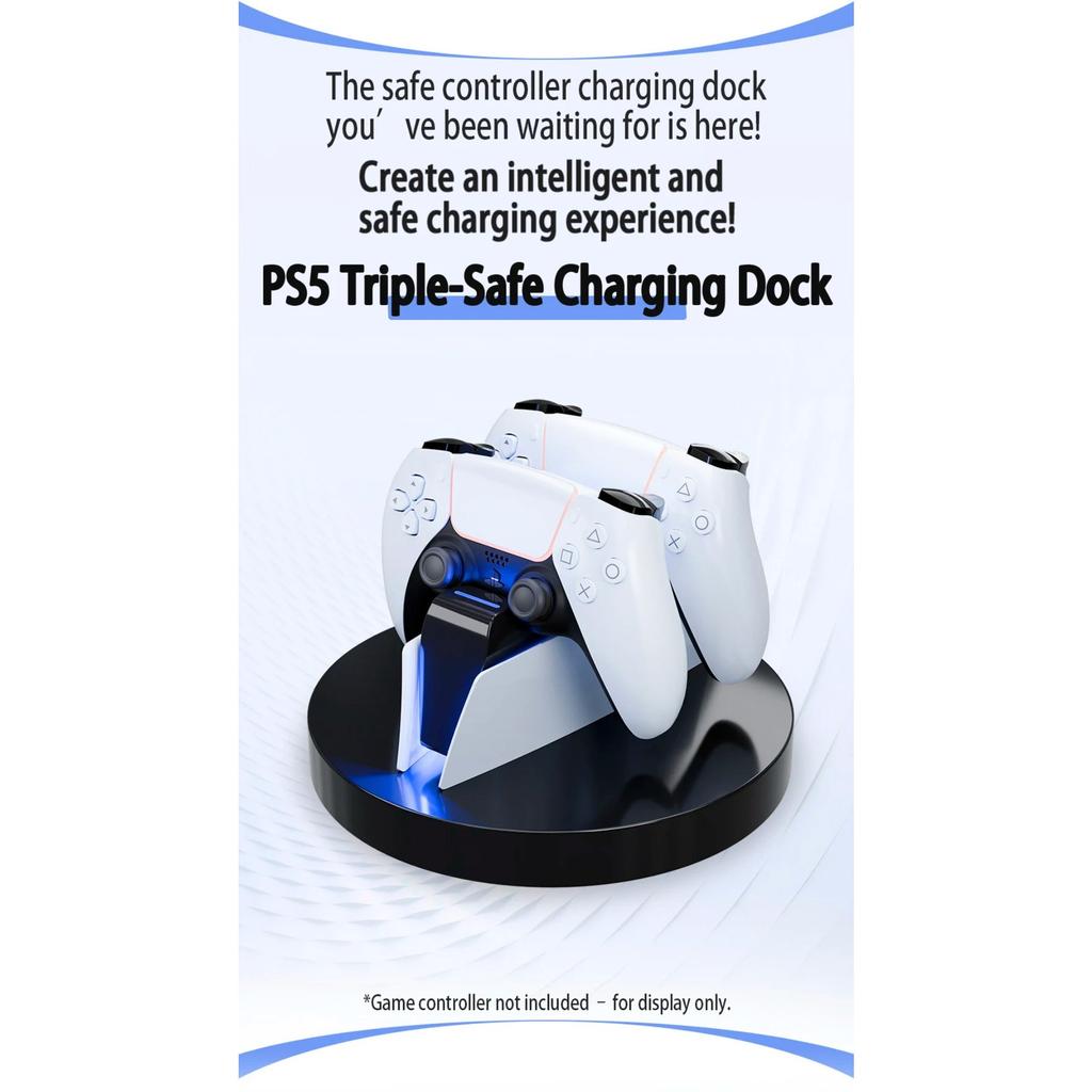 Dual Fast Charging Dock Station for PS5 Controllers, Plug & Play Contact Charger with LED Indicator Lights