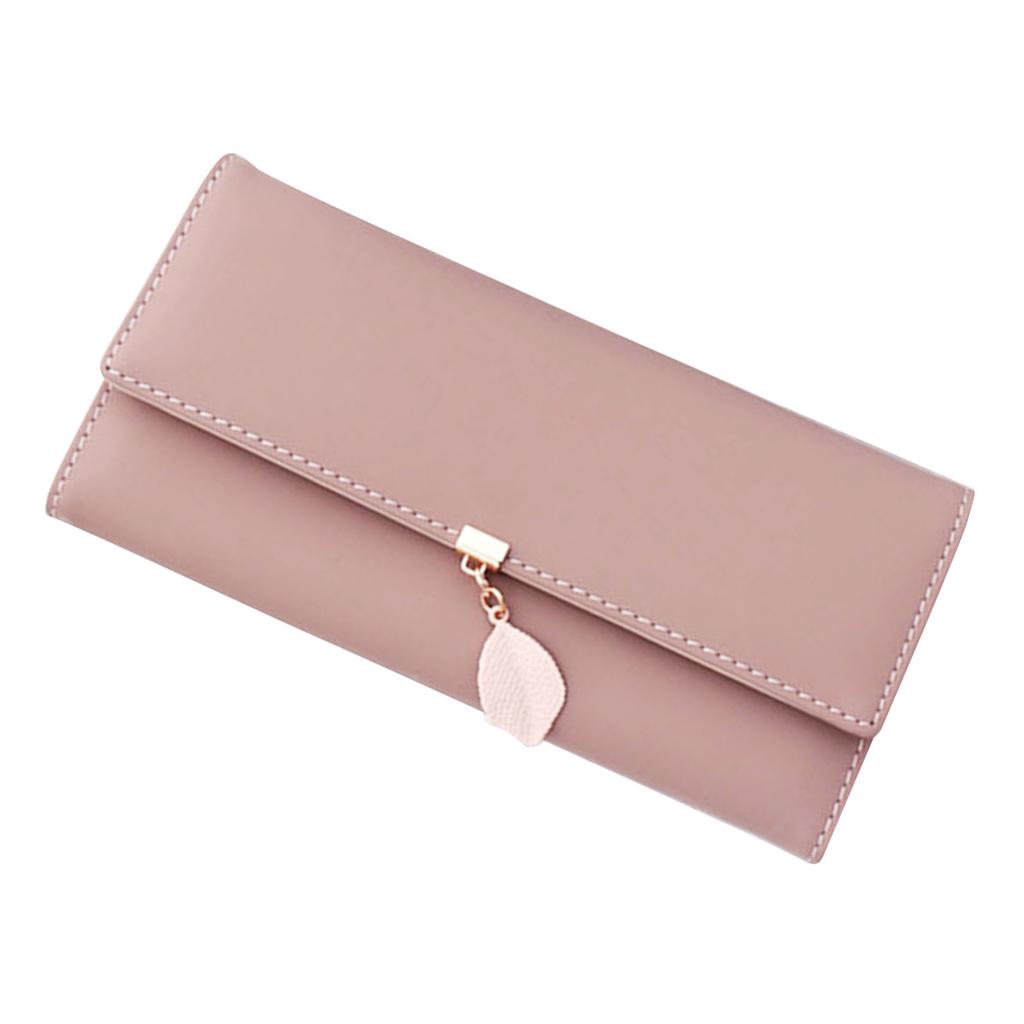 Women Wallet Long Wallet Trifold PU Large Capacity with Leaf Pendant Portable Card Holder Wallet