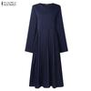 ZANZEA Women Casual V-Neck Solid Color Long Sleeve Loose Dress