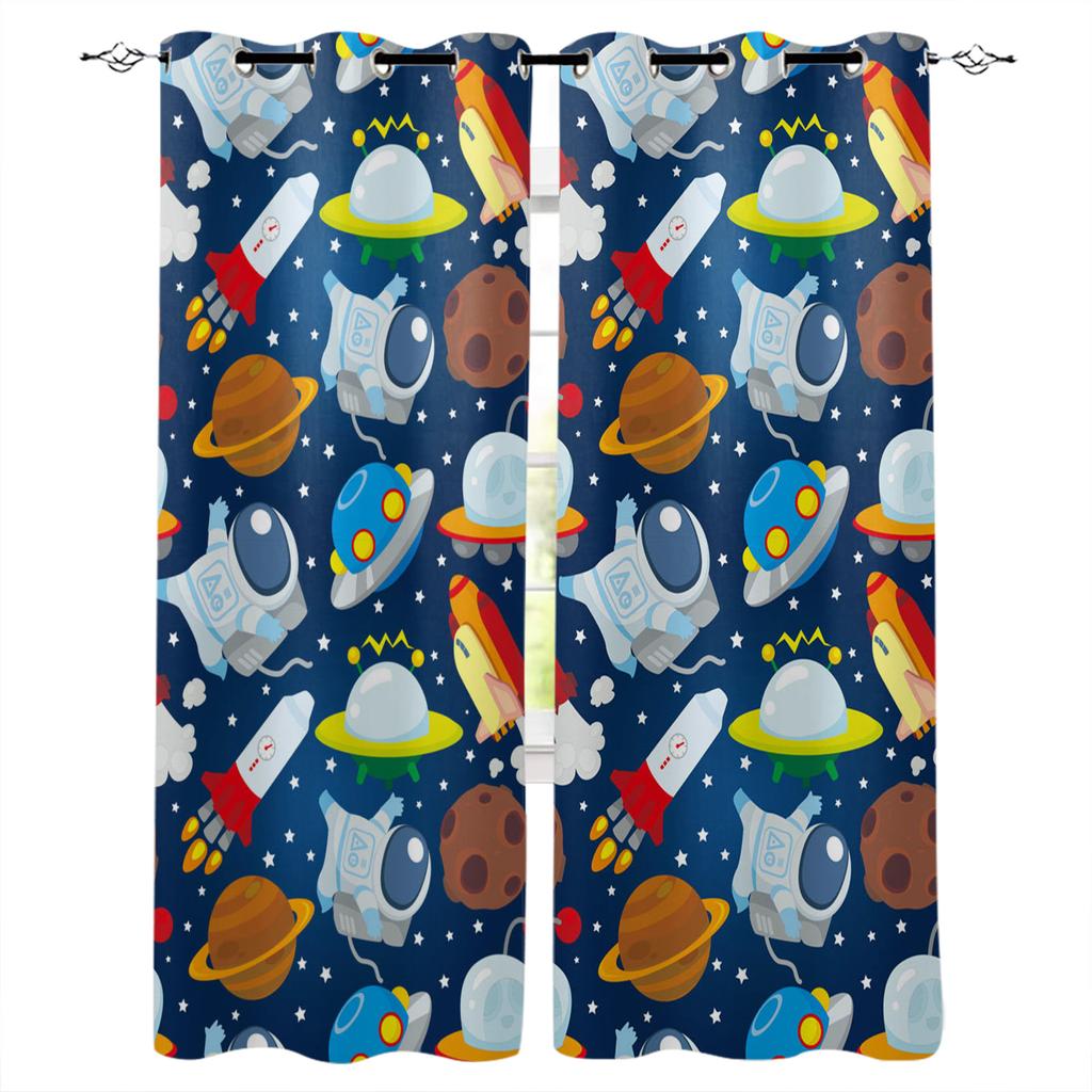Perdele pentru fereastră cu model de rachetă nava spațială Bucătărie Dormitor Perdele decorative cu panouri pentru camera de zi