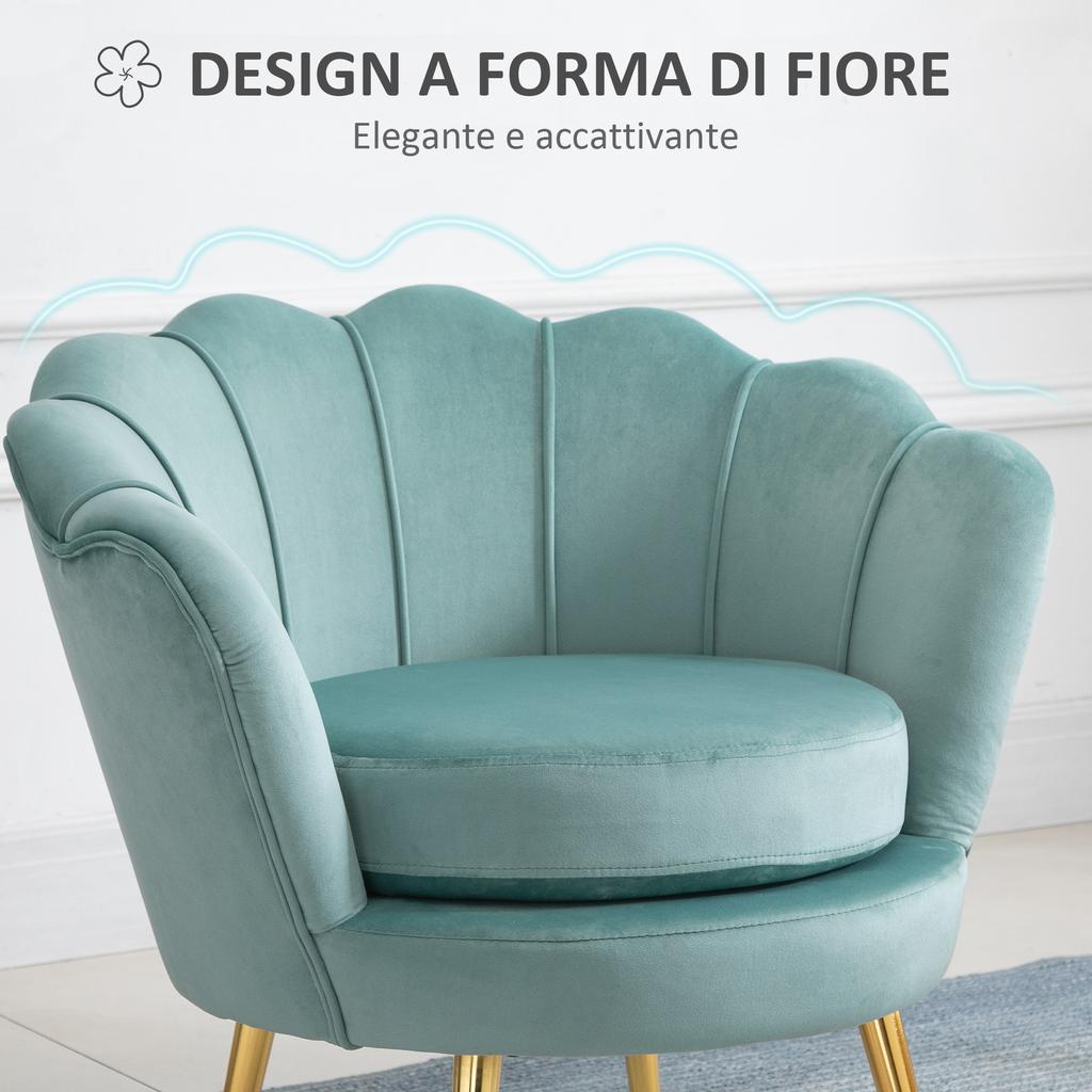 Blue Velvet Vintage Design Armchair, Bedroom Armchair with High Backrest 76x67x74cm, Green