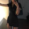 Summer Sexy Bodycon Dress With Polo Neck Short Sleeve Knitted Fabric For Club Wear