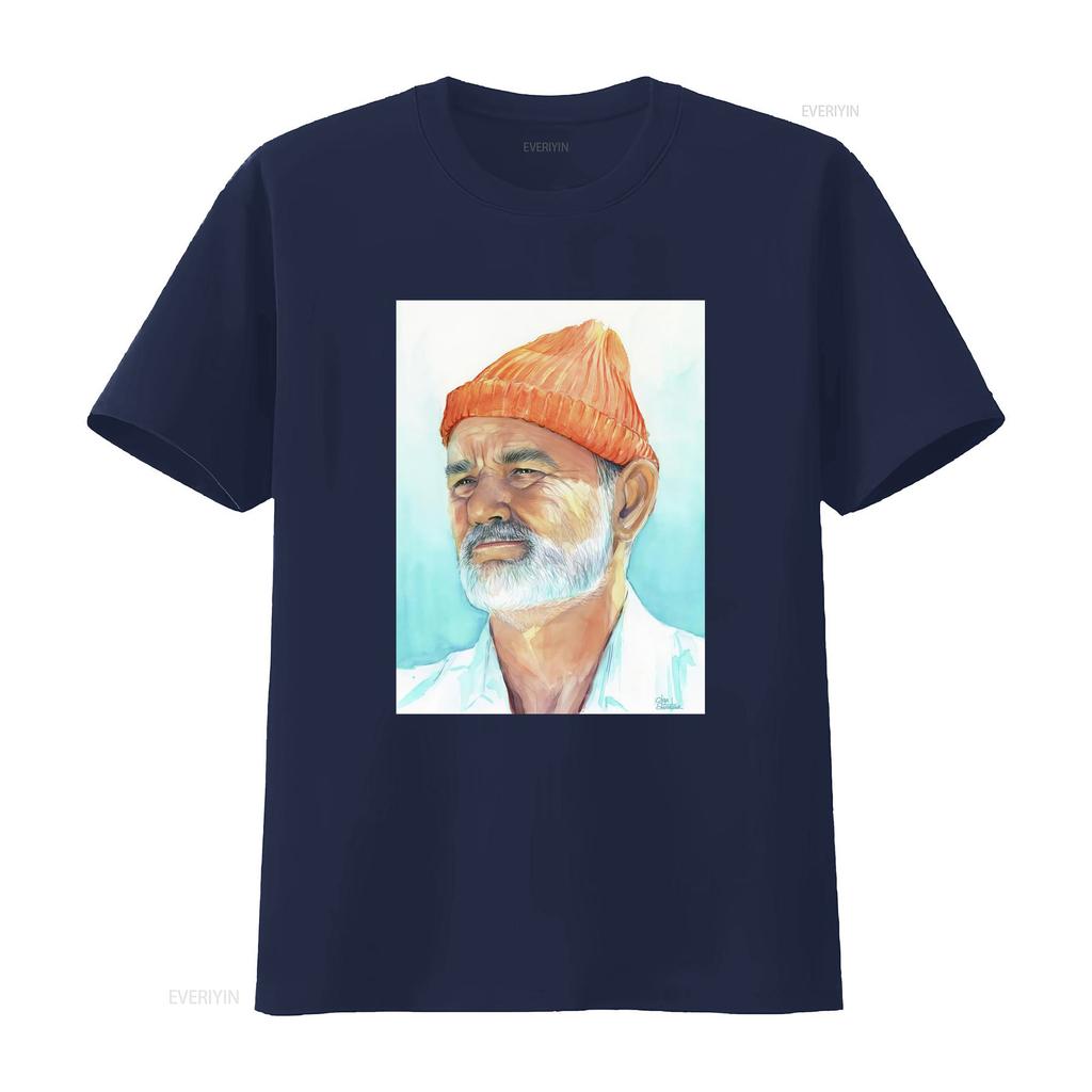 Watercolor Art Orange Beanie White Beard Elder Portrait Print Casual T Shirt vintage Washed homme Top For Everyday Wear Unisex