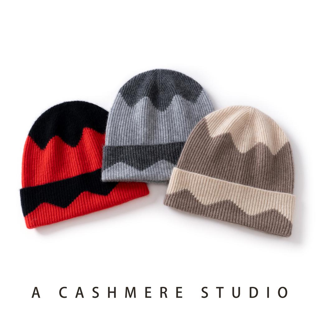 New 100% Cashmere Beanie Hat Women High Quality Warm Winter Knit Hat Fashion Wave Knit Solid Casual Cap