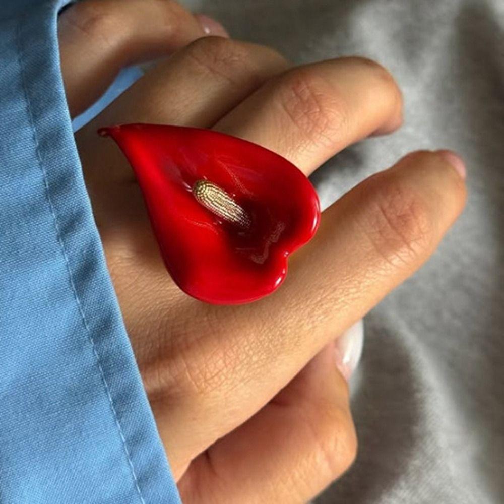 Adjustable Geometric Open Ring Colorful Vintage Ring Elegant Enamel Calla Flower Ring Party